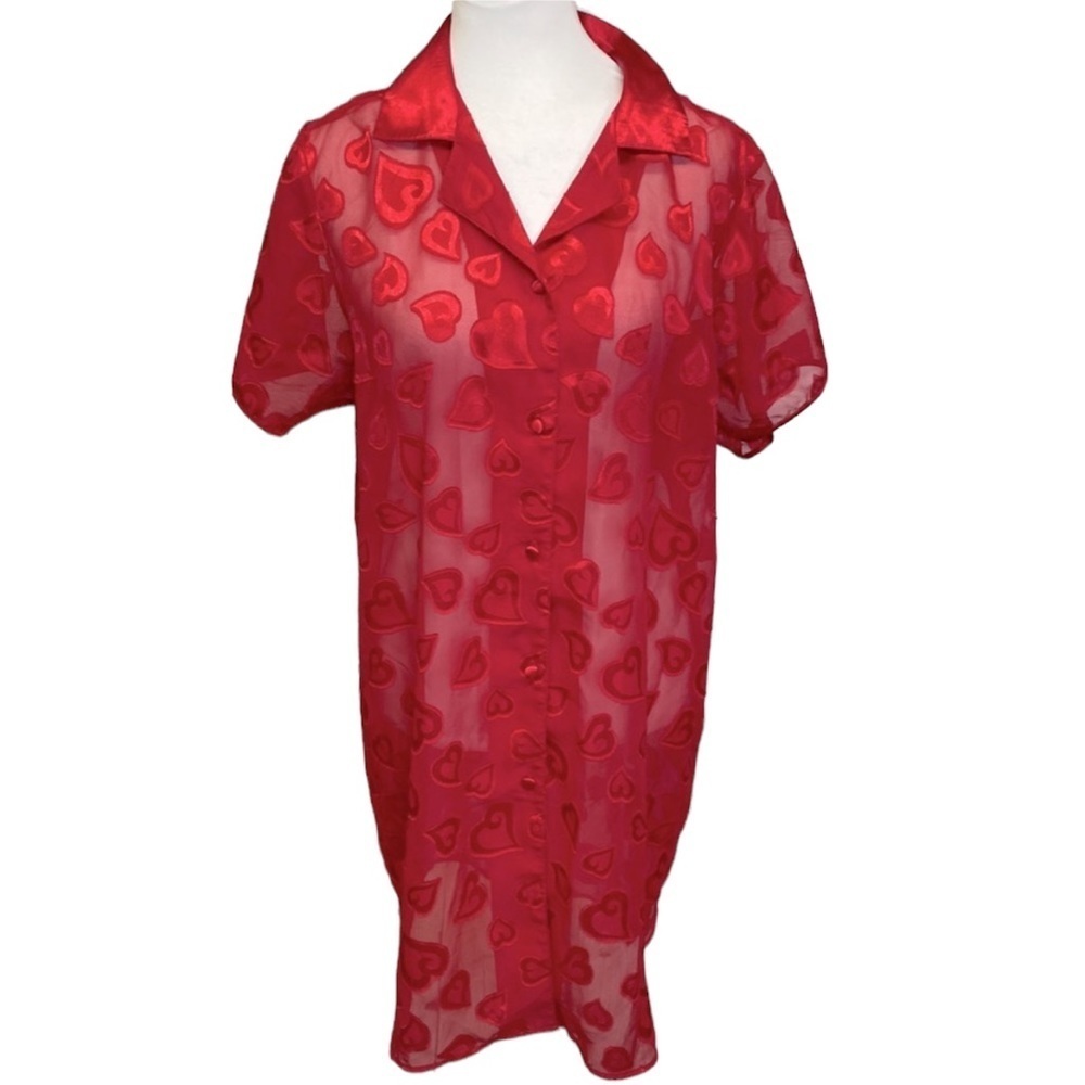 Sophia Red Hearts Sheer Robe Sleep Shirt
